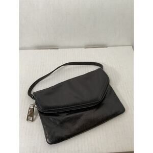 Hobo- Small Black Leather Purse w/ Fold-over Zippered Flap and Snap Closure